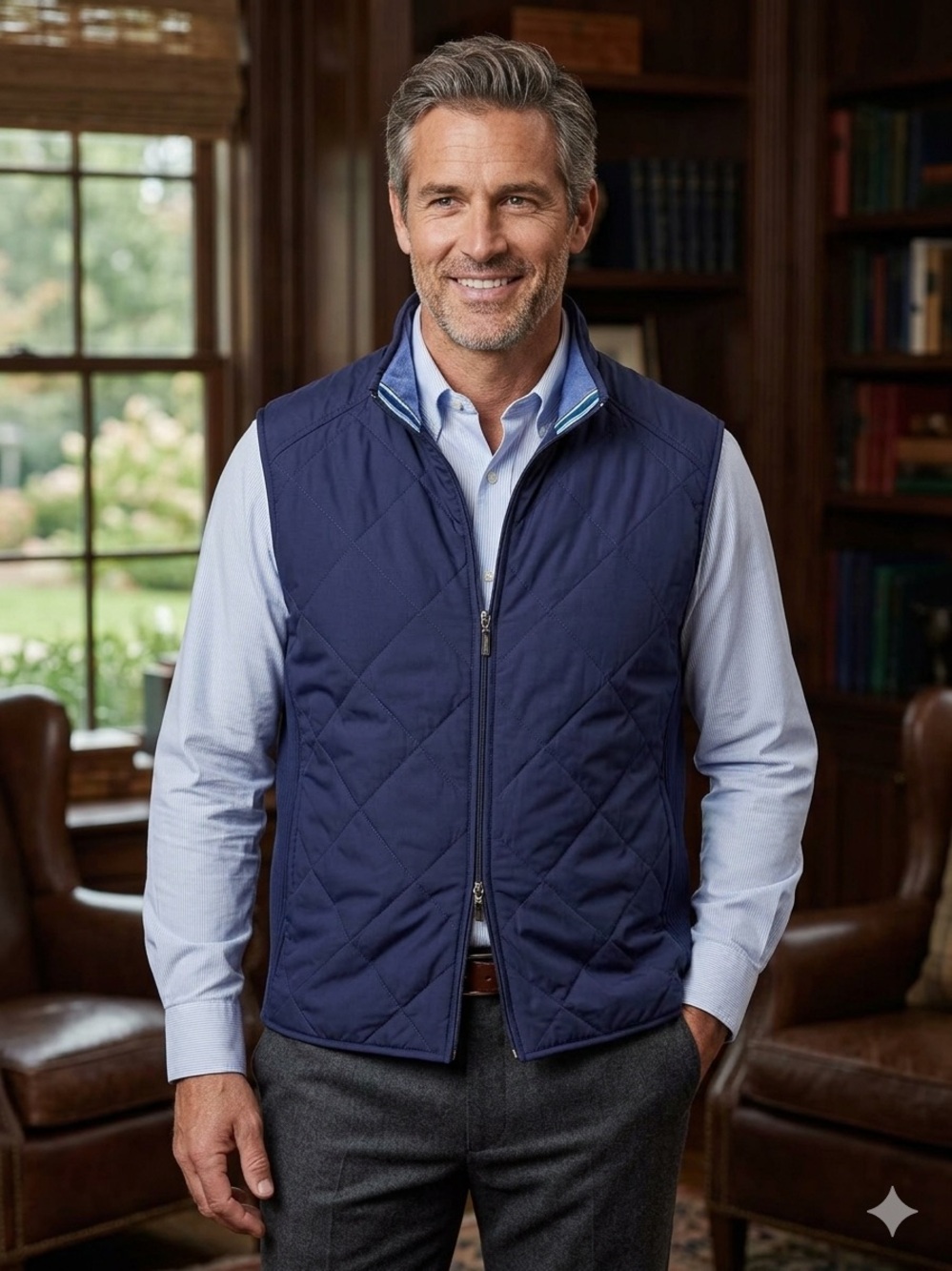 Fairway & Greene Men's Mariner Quilted Golf Vest Merino Wool Navy Blue Size XL